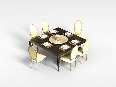 3d方形餐桌椅模型