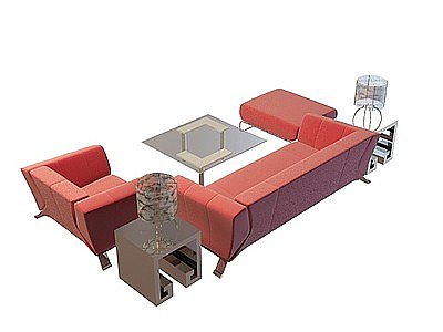 3d红色沙发茶几组合免费模型