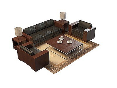 3d中式书房沙发茶几免费模型