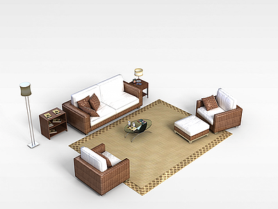3d客厅休闲沙发茶几模型
