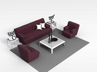 3d简单客厅沙发茶几模型