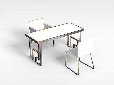 3d现代双人桌椅模型