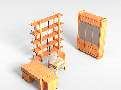 3d中式桌椅柜组合模型