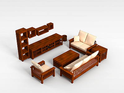 豪华实木沙发茶几模型3d模型