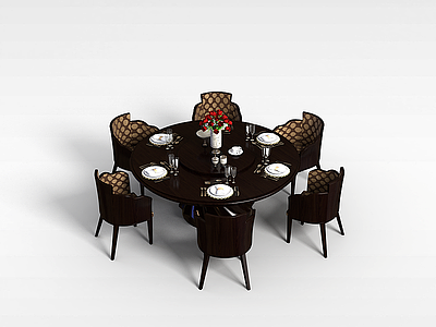 欧式圆形餐桌椅组合模型3d模型
