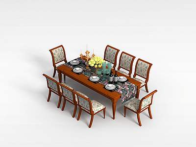 中式餐桌椅组合模型