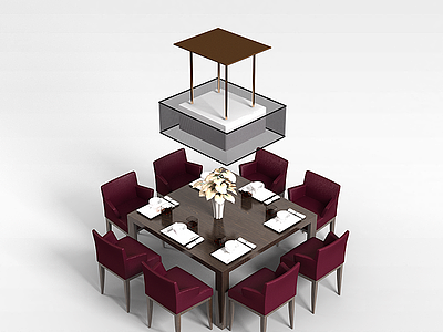 3d豪华多人餐桌椅模型