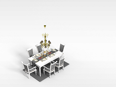 欧式六人餐桌椅模型