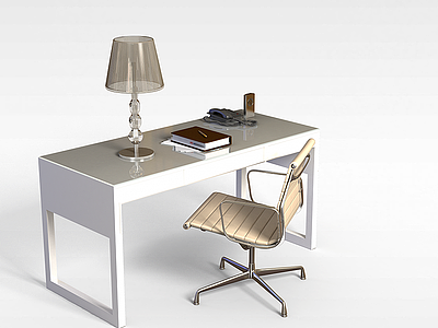 3d现代书房桌椅组合模型