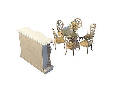 3d雕花实木桌椅免费模型