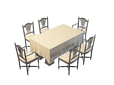 中式雕花餐桌椅模型3d模型