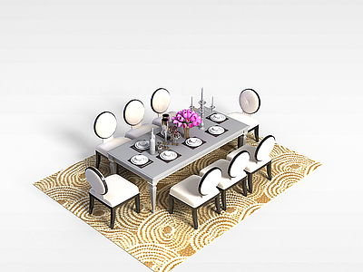 欧式橡木餐桌椅模型3d模型