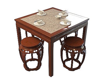 3d中式复古餐桌椅模型