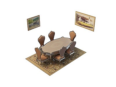 3d欧式古典餐桌椅免费模型