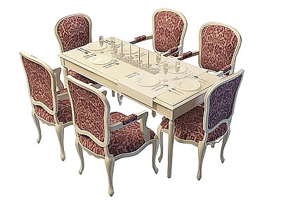 3d欧式布艺桌椅模型