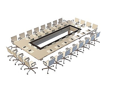 3d大型会议桌椅组合模型