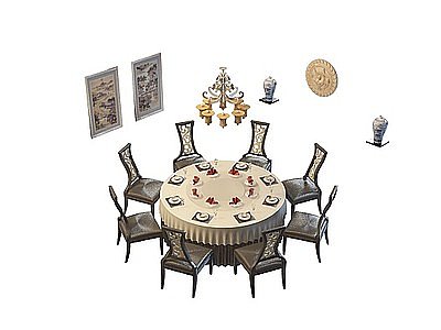 3d古典餐厅桌椅模型