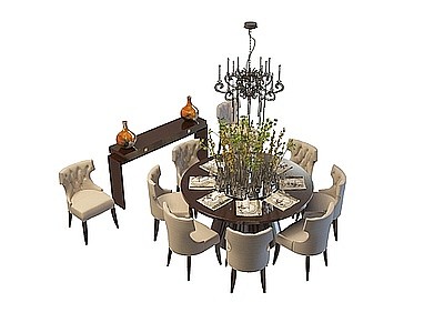3d餐厅圆桌椅模型