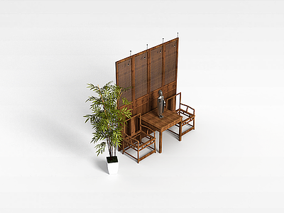 中式桌椅模型3d模型