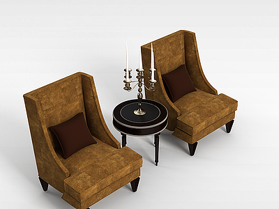 双人沙发茶几组合模型