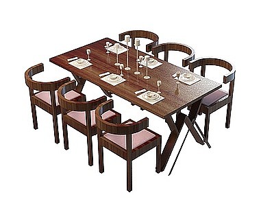 3d多人餐桌椅模型