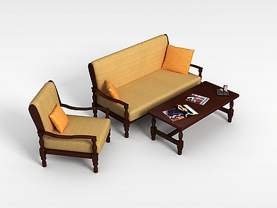 3d红木布艺沙发茶几模型