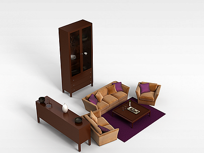 3d客厅沙发茶几组合模型