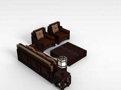 3d实木沙发组合模型