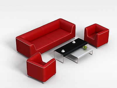 3d红色沙发茶几组合模型