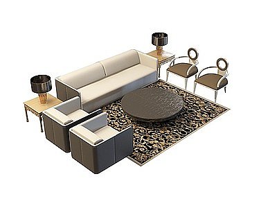 3d英式沙发茶几组合免费模型