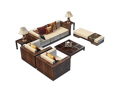 藤条编织沙发模型3d模型