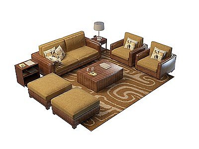 3d实木布艺沙发模型