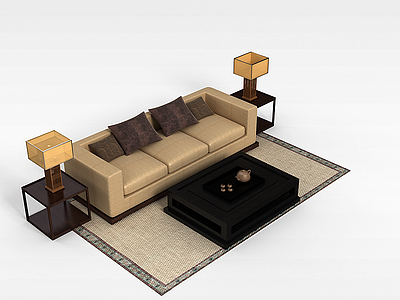 3d欧式客厅沙发茶几模型