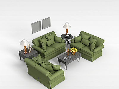 3d豆绿色沙发茶几模型
