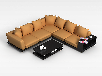 客厅转角沙发茶几组合模型3d模型