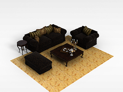 3d古典沙发茶几模型