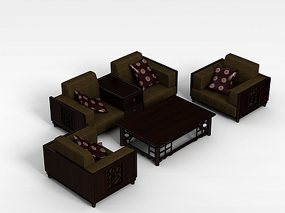 3d实木沙发茶几模型