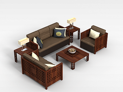 3d红木沙发组合模型