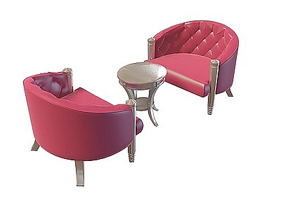 3d枚红色沙发茶几免费模型