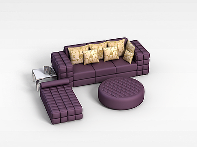 紫色沙发茶几模型3d模型