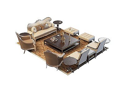 3d欧式客厅沙发茶免费模型