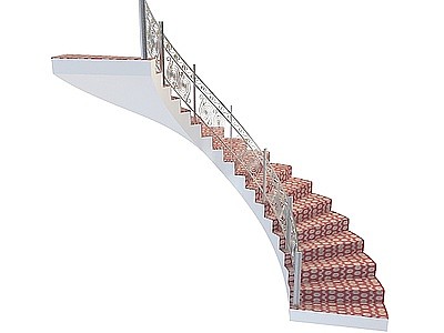 3d粉色地毯弧形楼梯免费模型