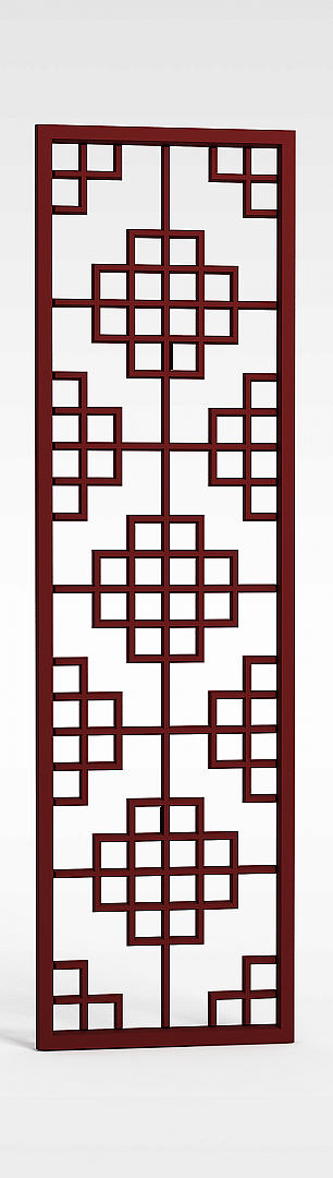 3d中式红色方格隔断模型