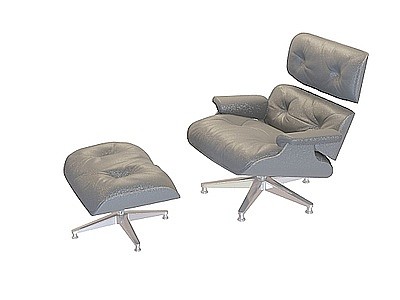 3d黑皮沙发椅和沙发凳免费模型