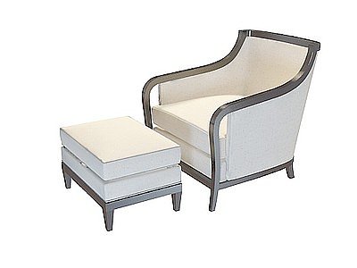 3d白色布艺扶手椅和沙发凳免费模型