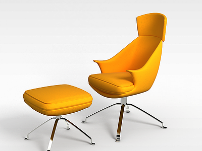3d黄色沙发凳和沙发椅模型