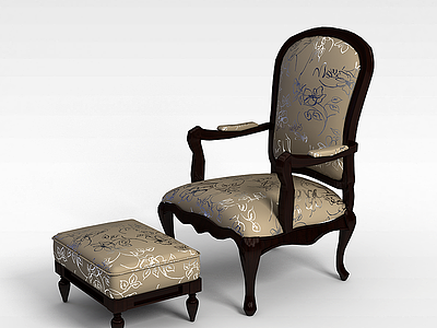 3d欧式休闲椅和沙发凳模型