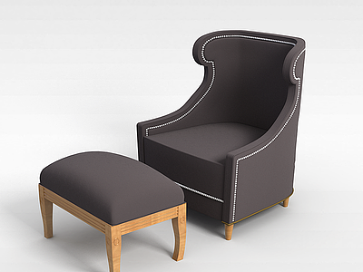 欧式褐色沙发椅和沙发凳模型3d模型