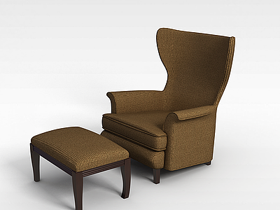 3d欧式布艺高背椅和布艺凳模型