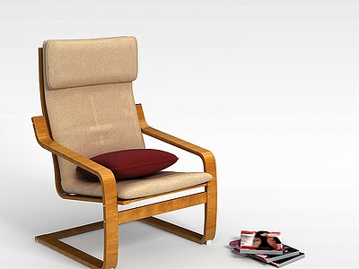 3d现代木质扶手休闲椅模型